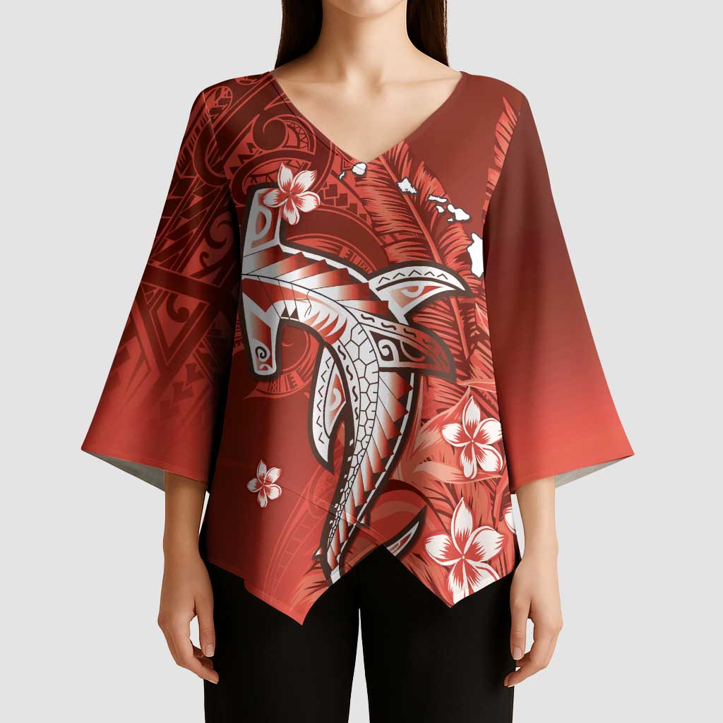 Personalized Hawaiian Maori Hammerhead Shark Kimono Sleeve Blouse Ulaula Plumeria LT9 - Polynesian Pride