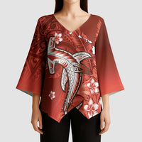 Personalized Hawaiian Maori Hammerhead Shark Kimono Sleeve Blouse Ulaula Plumeria LT9 - Polynesian Pride