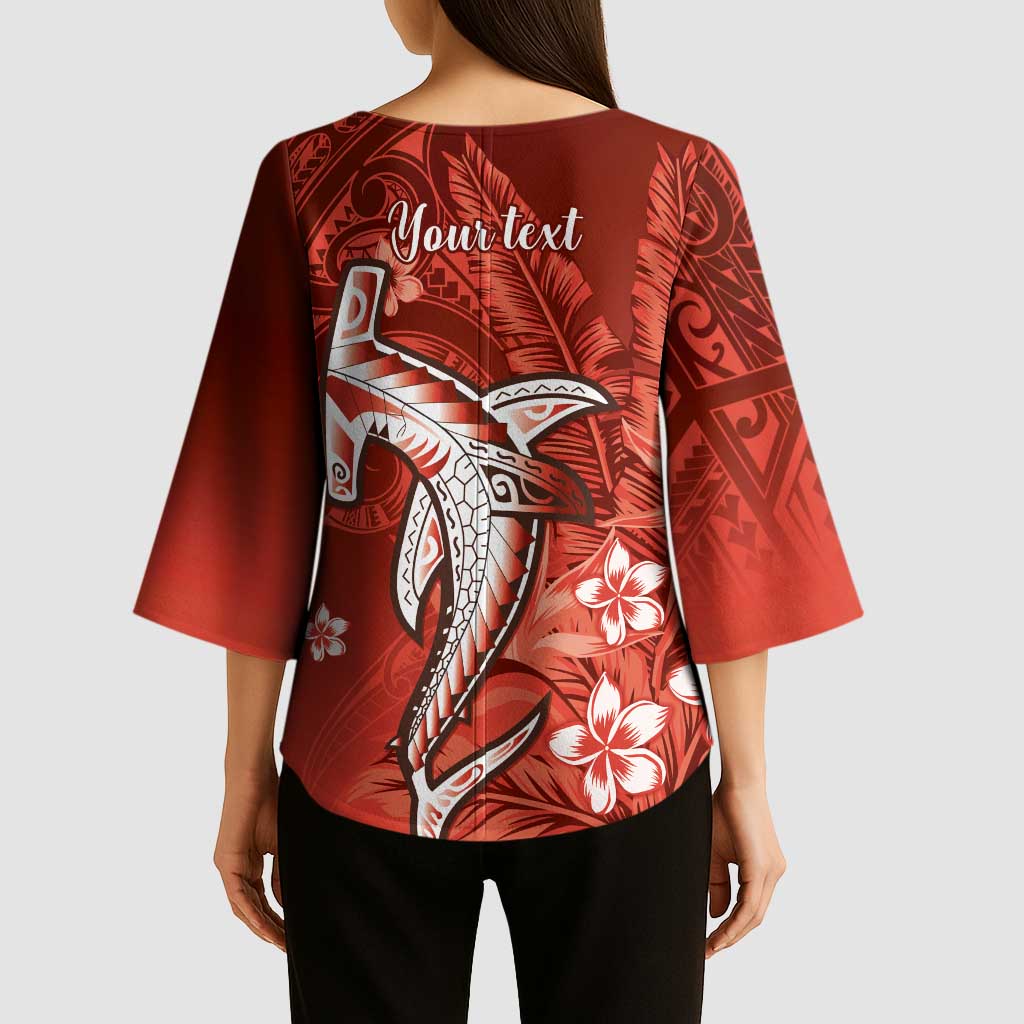 Personalized Hawaiian Maori Hammerhead Shark Kimono Sleeve Blouse Ulaula Plumeria LT9 - Polynesian Pride