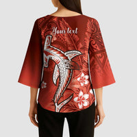 Personalized Hawaiian Maori Hammerhead Shark Kimono Sleeve Blouse Ulaula Plumeria LT9 - Polynesian Pride