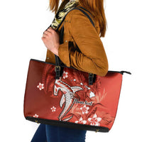 Personalized Hawaiian Maori Hammerhead Shark Leather Tote Bag Ulaula Plumeria LT9 Red - Polynesian Pride