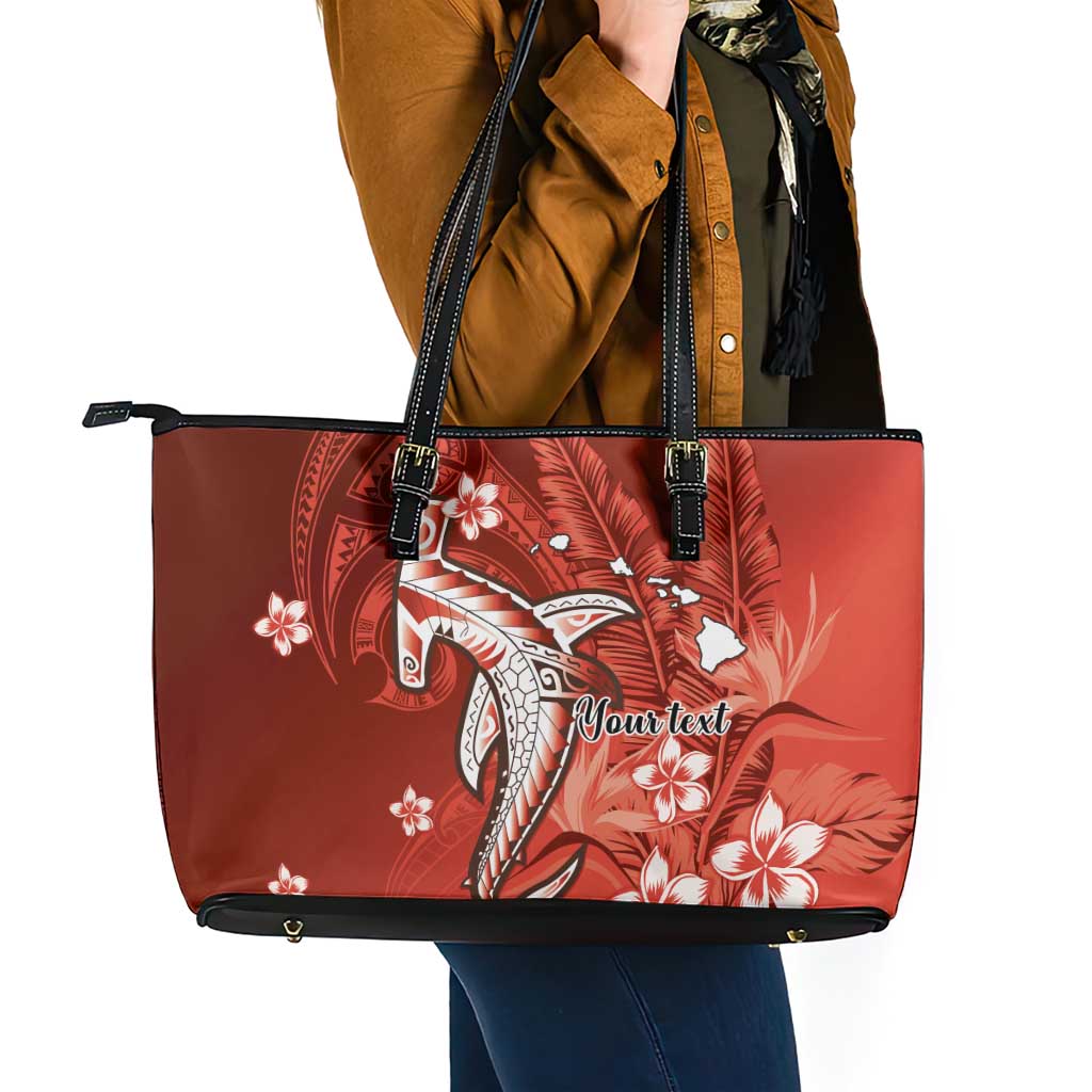 Personalized Hawaiian Maori Hammerhead Shark Leather Tote Bag Ulaula Plumeria LT9 - Polynesian Pride
