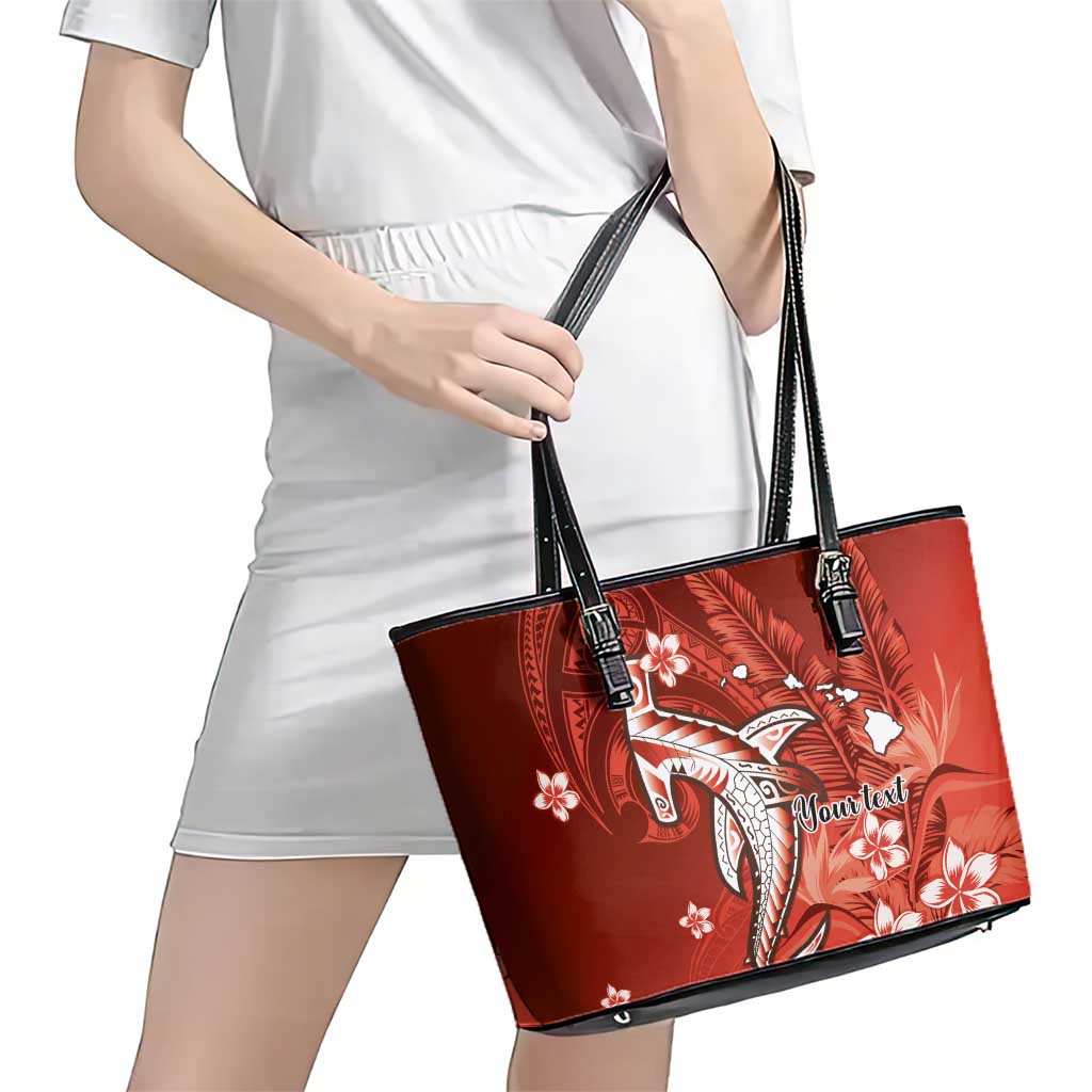 Personalized Hawaiian Maori Hammerhead Shark Leather Tote Bag Ulaula Plumeria LT9 - Polynesian Pride