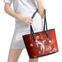 Personalized Hawaiian Maori Hammerhead Shark Leather Tote Bag Ulaula Plumeria LT9 - Polynesian Pride