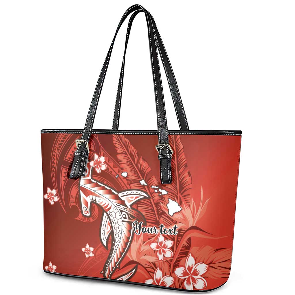 Personalized Hawaiian Maori Hammerhead Shark Leather Tote Bag Ulaula Plumeria LT9 - Polynesian Pride