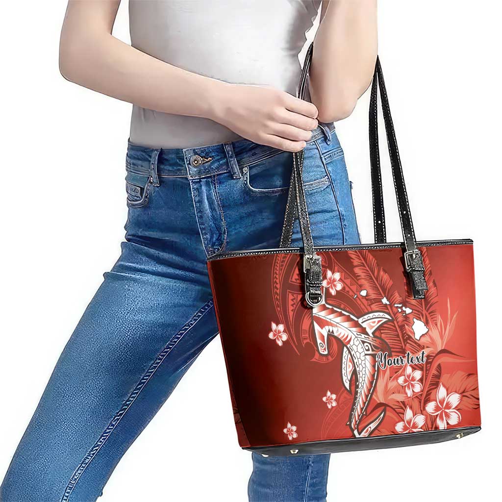 Personalized Hawaiian Maori Hammerhead Shark Leather Tote Bag Ulaula Plumeria LT9 - Polynesian Pride