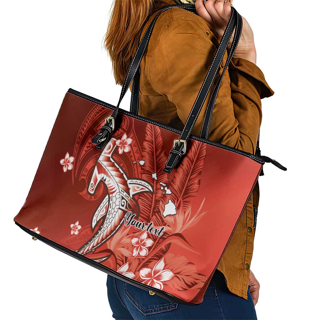 Personalized Hawaiian Maori Hammerhead Shark Leather Tote Bag Ulaula Plumeria LT9 - Polynesian Pride