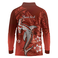 Personalized Hawaiian Maori Hammerhead Shark Long Sleeve Polo Shirt Ulaula Plumeria LT9 - Polynesian Pride
