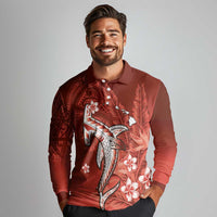 Personalized Hawaiian Maori Hammerhead Shark Long Sleeve Polo Shirt Ulaula Plumeria LT9 - Polynesian Pride