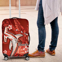 Personalized Hawaiian Maori Hammerhead Shark Luggage Cover Ulaula Plumeria LT9 Red - Polynesian Pride