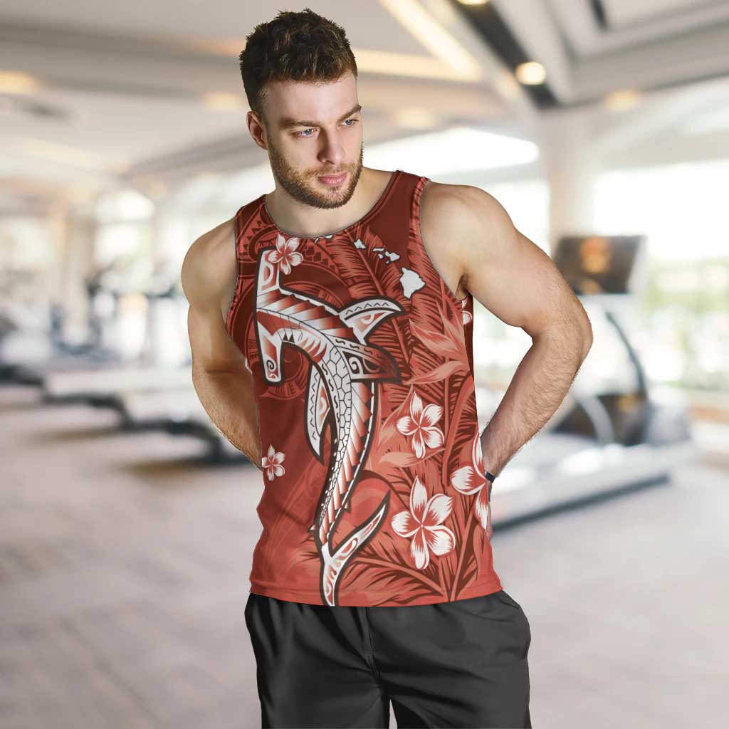 Personalized Hawaiian Maori Hammerhead Shark Men Tank Top Ulaula Plumeria LT9 Red - Polynesian Pride