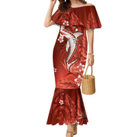 Personalized Hawaiian Maori Hammerhead Shark Mermaid Dress Ulaula Plumeria LT9 Women Red - Polynesian Pride