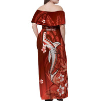 Personalized Hawaiian Maori Hammerhead Shark Off Shoulder Maxi Dress Ulaula Plumeria LT9 - Polynesian Pride