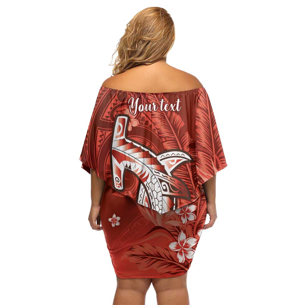 Personalized Hawaiian Maori Hammerhead Shark Off Shoulder Short Dress Ulaula Plumeria LT9 - Polynesian Pride