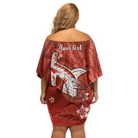 Personalized Hawaiian Maori Hammerhead Shark Off Shoulder Short Dress Ulaula Plumeria LT9 - Polynesian Pride