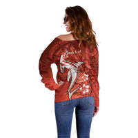 Personalized Hawaiian Maori Hammerhead Shark Off Shoulder Sweater Ulaula Plumeria LT9 - Polynesian Pride