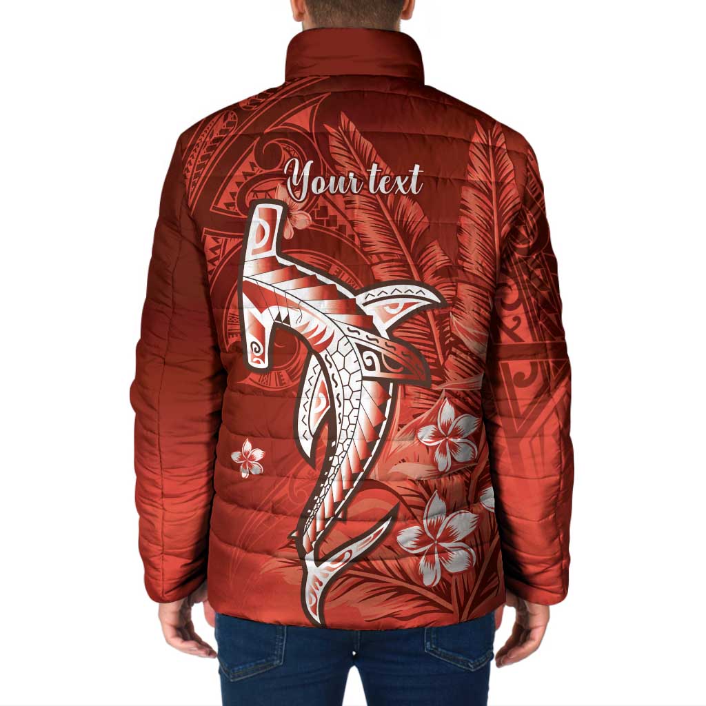 Personalized Hawaiian Maori Hammerhead Shark Padded Jacket Ulaula Plumeria - Polynesian Pride