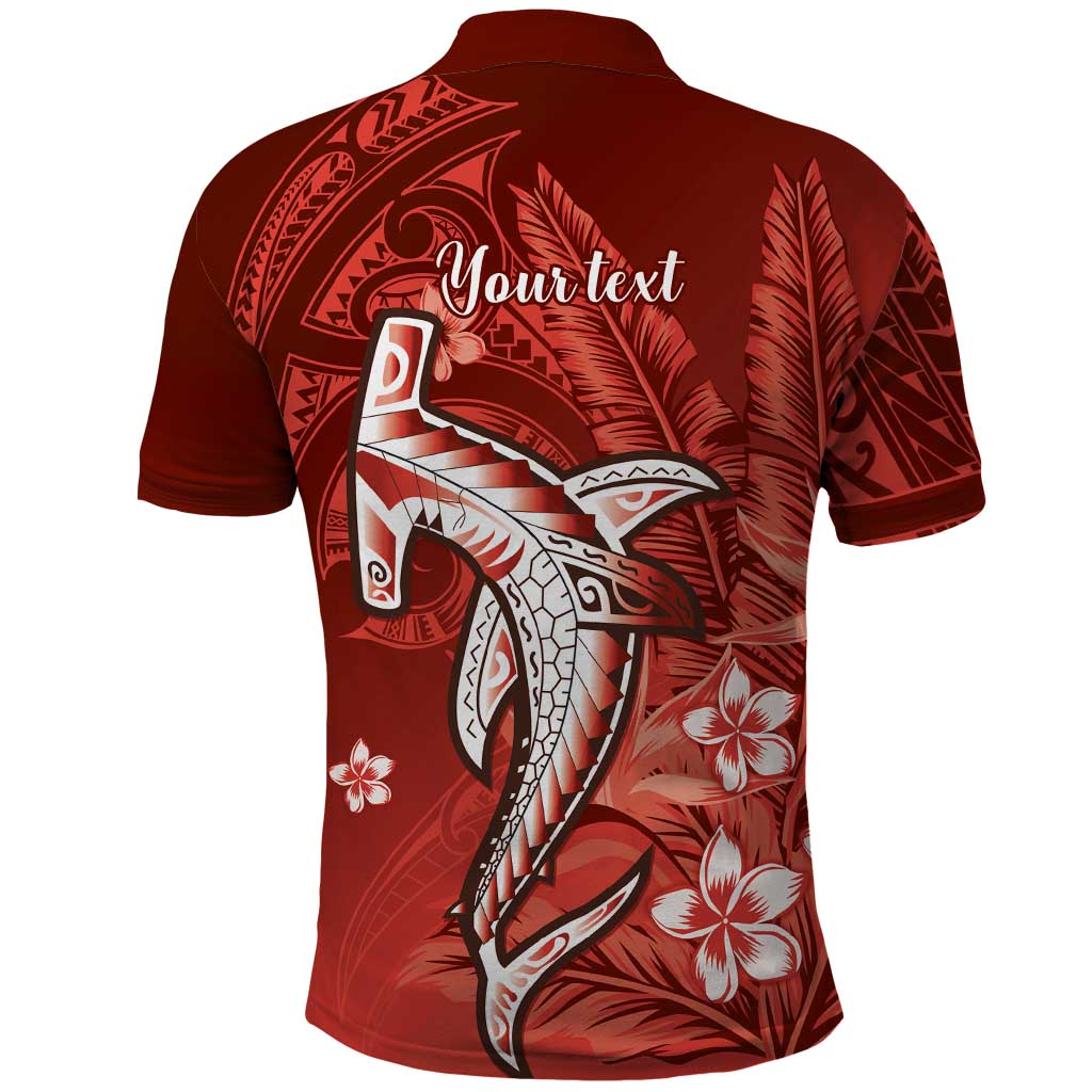 Personalized Hawaiian Maori Hammerhead Shark Polo Shirt Ulaula Plumeria - Polynesian Pride
