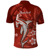 Personalized Hawaiian Maori Hammerhead Shark Polo Shirt Ulaula Plumeria - Polynesian Pride