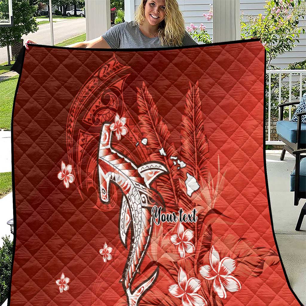 Personalized Hawaiian Maori Hammerhead Shark Quilt Ulaula Plumeria - Polynesian Pride