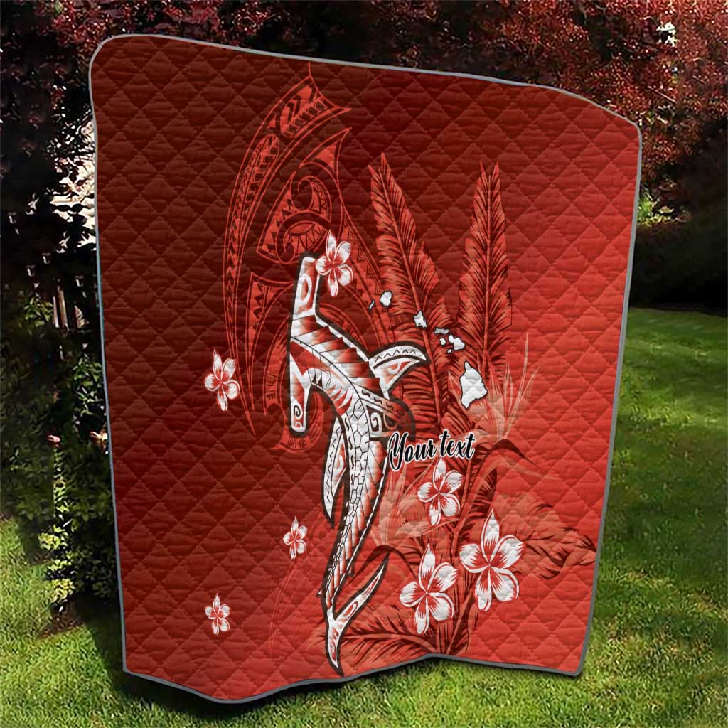 Personalized Hawaiian Maori Hammerhead Shark Quilt Ulaula Plumeria - Polynesian Pride