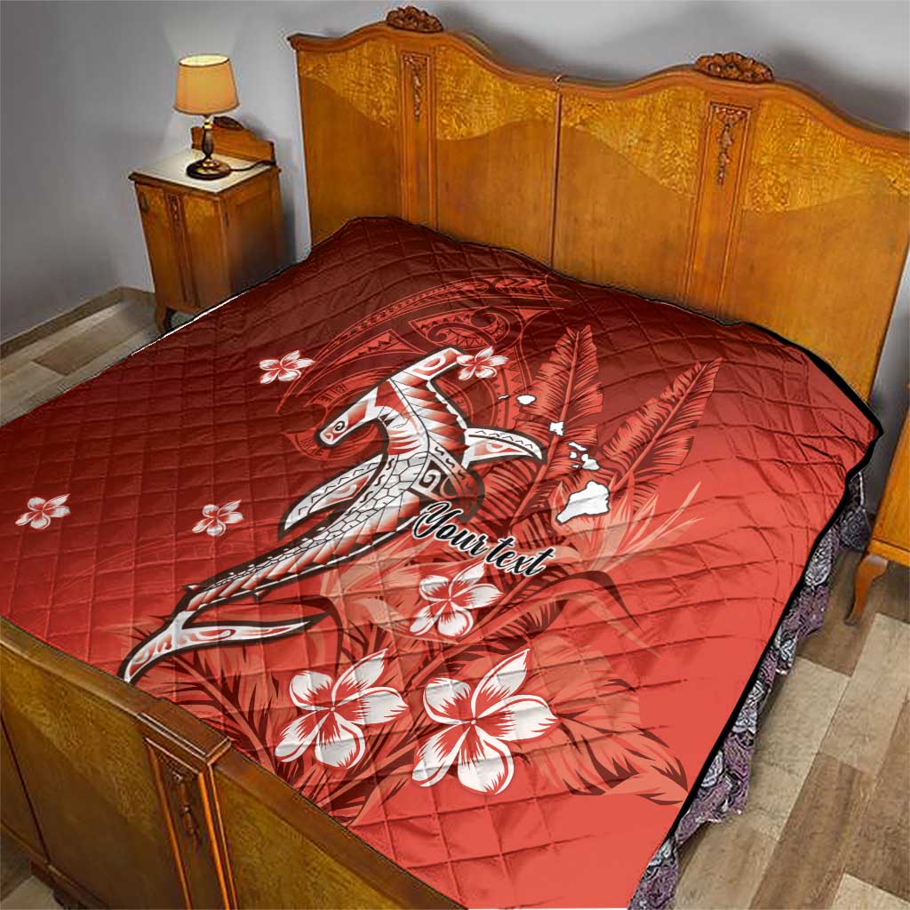 Personalized Hawaiian Maori Hammerhead Shark Quilt Ulaula Plumeria - Polynesian Pride