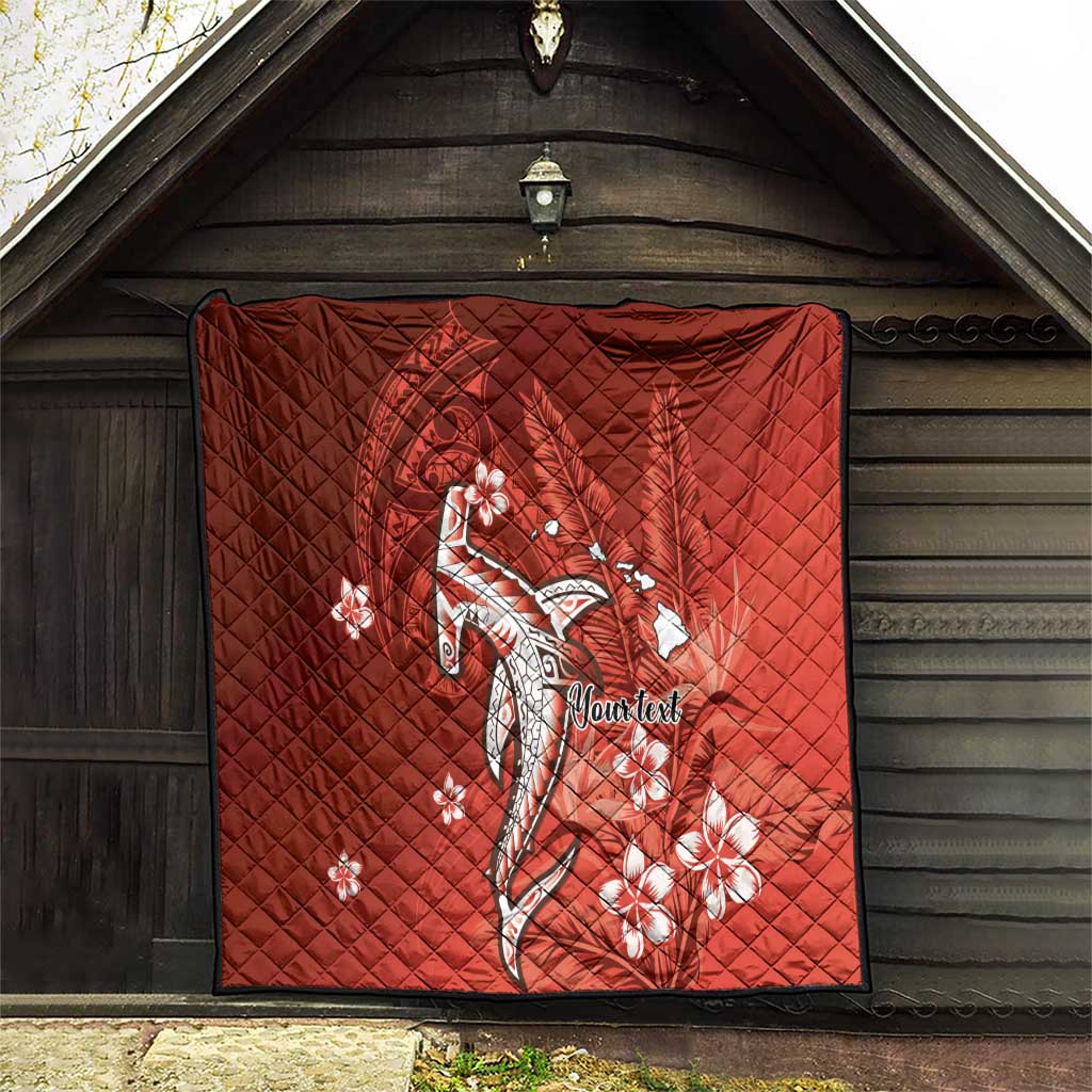 Personalized Hawaiian Maori Hammerhead Shark Quilt Ulaula Plumeria - Polynesian Pride