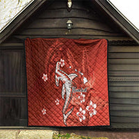 Personalized Hawaiian Maori Hammerhead Shark Quilt Ulaula Plumeria - Polynesian Pride