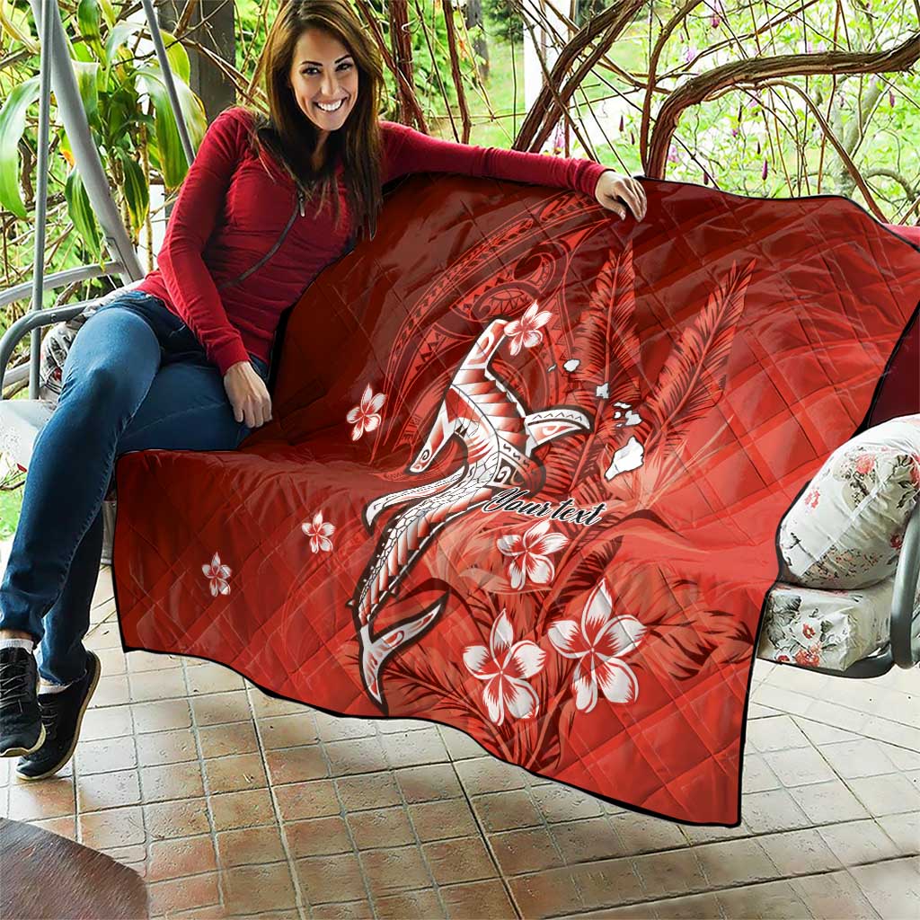 Personalized Hawaiian Maori Hammerhead Shark Quilt Ulaula Plumeria - Polynesian Pride
