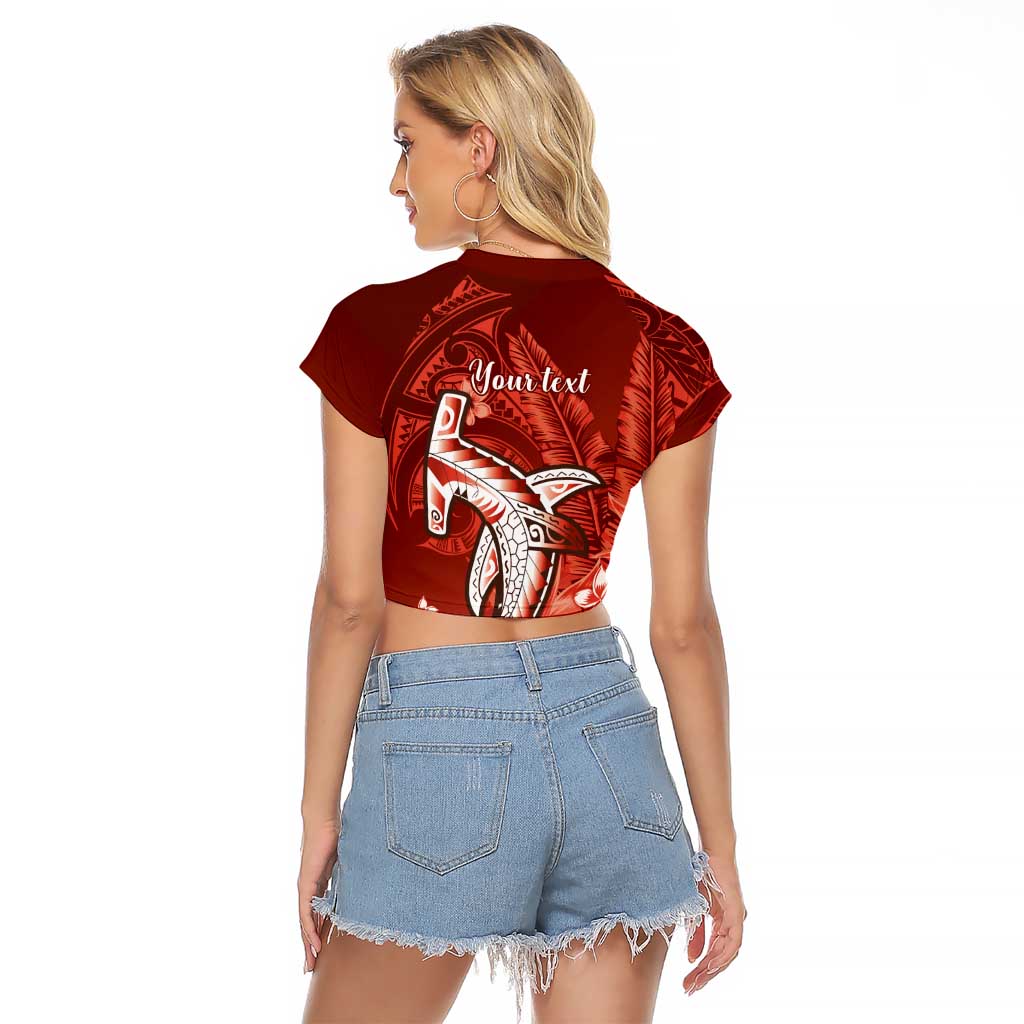 Personalized Hawaiian Maori Hammerhead Shark Raglan Cropped T Shirt Ulaula Plumeria - Polynesian Pride