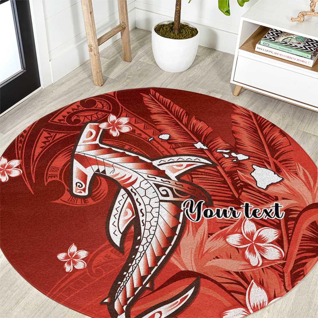 Personalized Hawaiian Maori Hammerhead Shark Round Carpet Ulaula Plumeria LT9 Red - Polynesian Pride