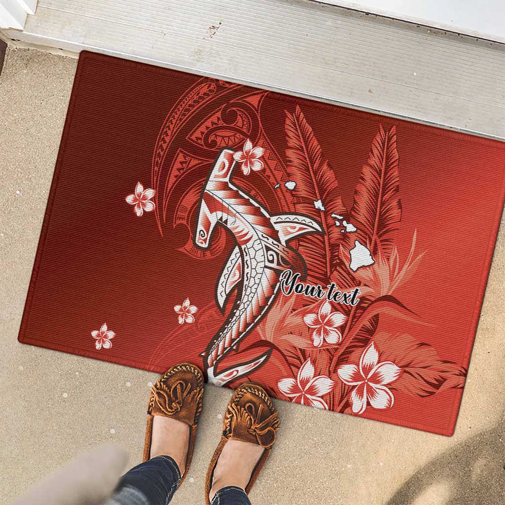 Personalized Hawaiian Maori Hammerhead Shark Rubber Doormat Ulaula Plumeria LT9 - Polynesian Pride