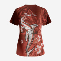 Personalized Hawaiian Maori Hammerhead Shark Scrub Top Ulaula Plumeria LT9 - Polynesian Pride