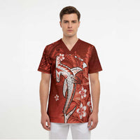 Personalized Hawaiian Maori Hammerhead Shark Scrub Top Ulaula Plumeria LT9 - Polynesian Pride