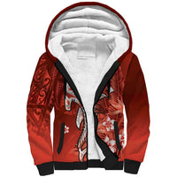 Personalized Hawaiian Maori Hammerhead Shark Sherpa Hoodie Ulaula Plumeria LT9 Unisex Red - Polynesian Pride