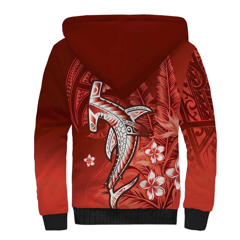 Personalized Hawaiian Maori Hammerhead Shark Sherpa Hoodie Ulaula Plumeria LT9 - Polynesian Pride