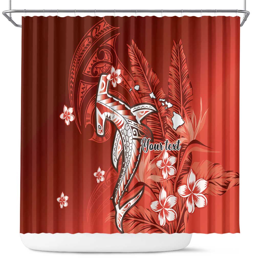Personalized Hawaiian Maori Hammerhead Shark Shower Curtain Ulaula Plumeria - Polynesian Pride