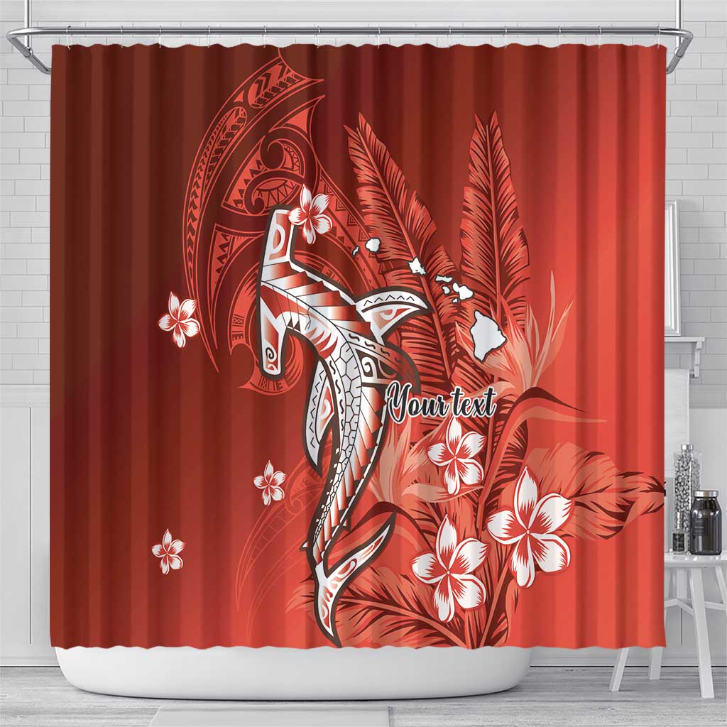 Personalized Hawaiian Maori Hammerhead Shark Shower Curtain Ulaula Plumeria - Polynesian Pride