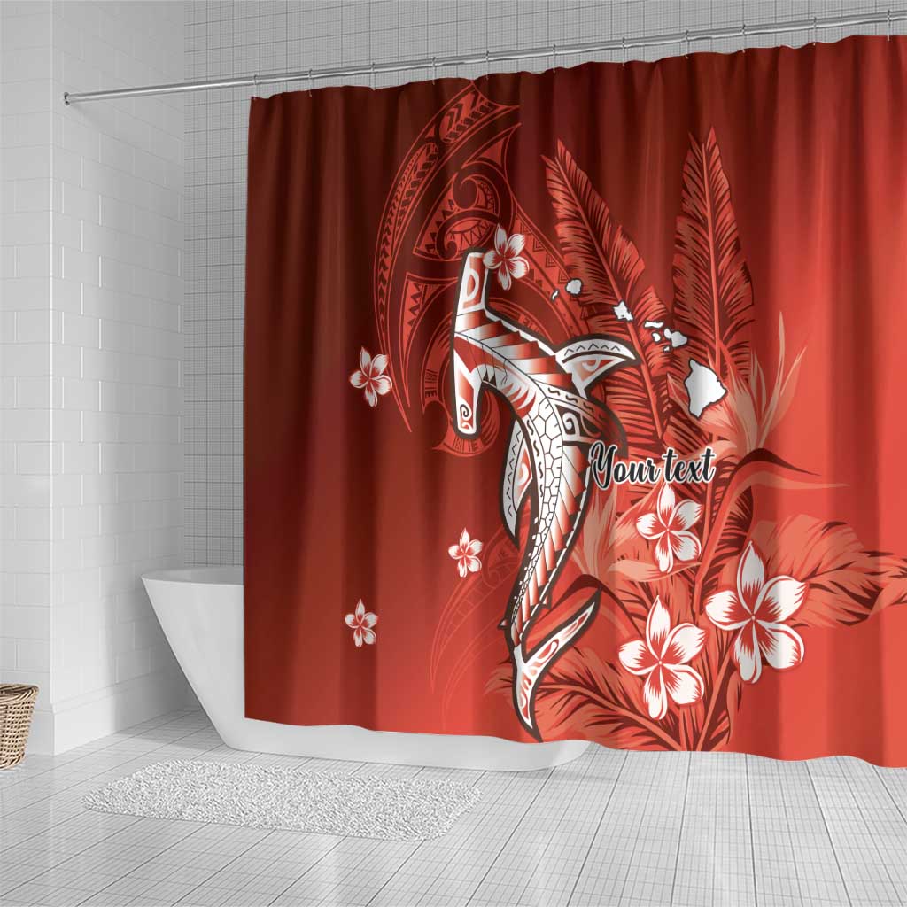 Personalized Hawaiian Maori Hammerhead Shark Shower Curtain Ulaula Plumeria - Polynesian Pride