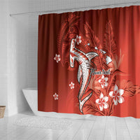 Personalized Hawaiian Maori Hammerhead Shark Shower Curtain Ulaula Plumeria - Polynesian Pride