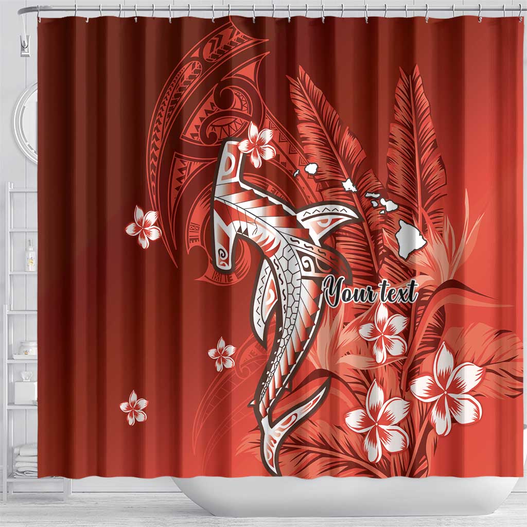 Personalized Hawaiian Maori Hammerhead Shark Shower Curtain Ulaula Plumeria - Polynesian Pride