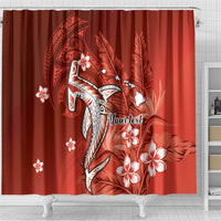 Personalized Hawaiian Maori Hammerhead Shark Shower Curtain Ulaula Plumeria - Polynesian Pride