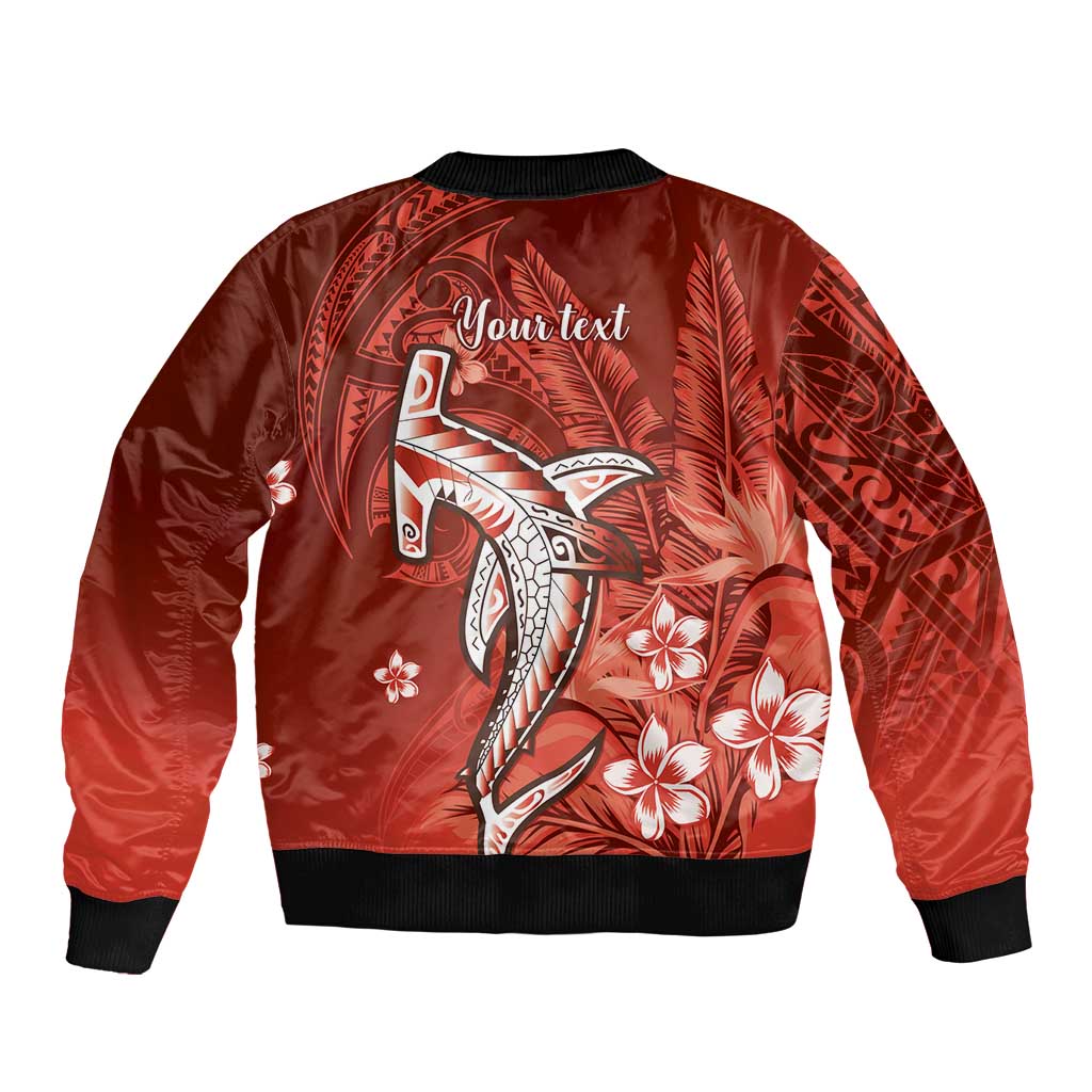 Personalized Hawaiian Maori Hammerhead Shark Sleeve Zip Bomber Jacket Ulaula Plumeria LT9 - Polynesian Pride