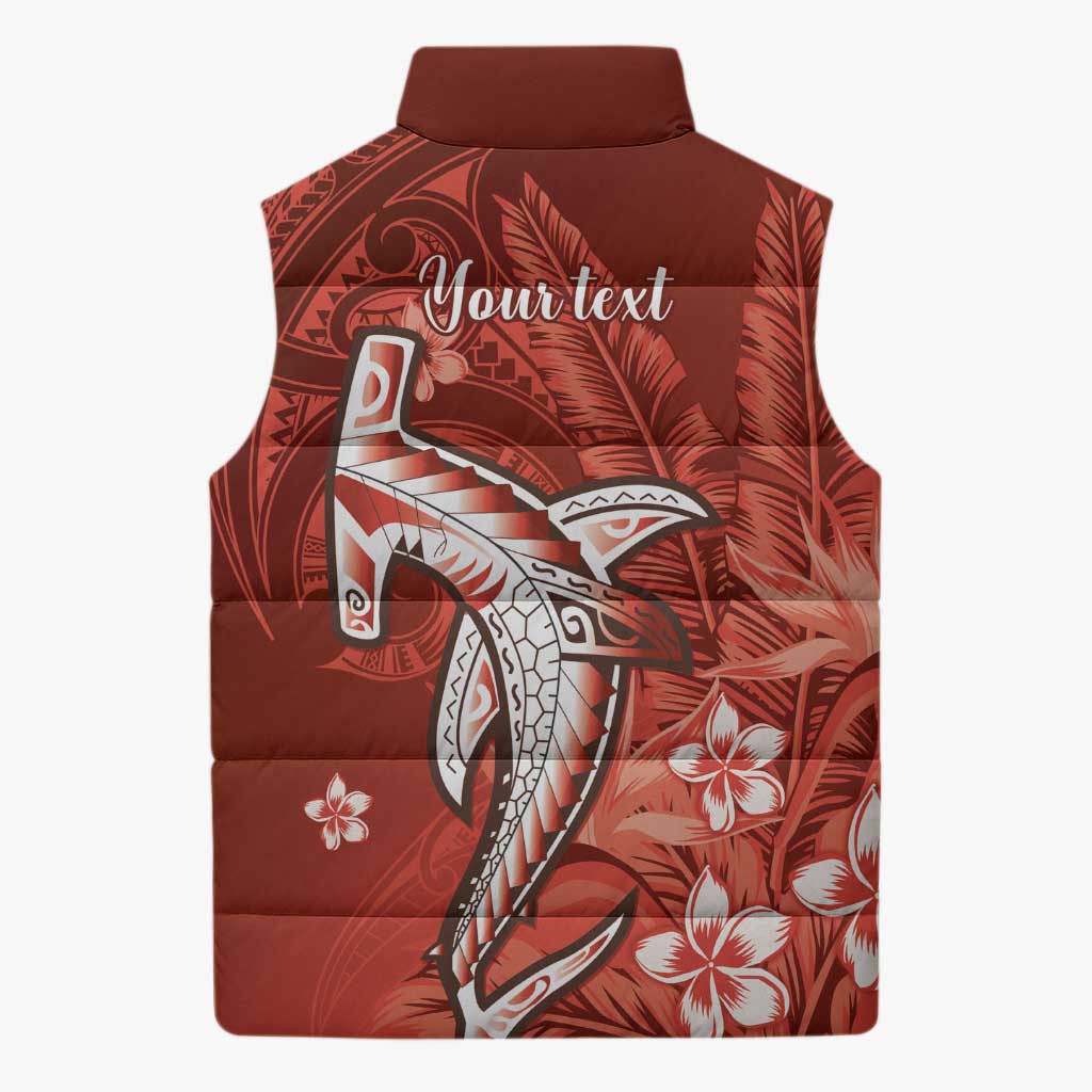 Personalized Hawaiian Maori Hammerhead Shark Sleeveless Puffer Jacket Ulaula Plumeria LT9 - Polynesian Pride