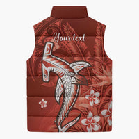 Personalized Hawaiian Maori Hammerhead Shark Sleeveless Puffer Jacket Ulaula Plumeria LT9 - Polynesian Pride