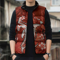 Personalized Hawaiian Maori Hammerhead Shark Sleeveless Puffer Jacket Ulaula Plumeria LT9 - Polynesian Pride