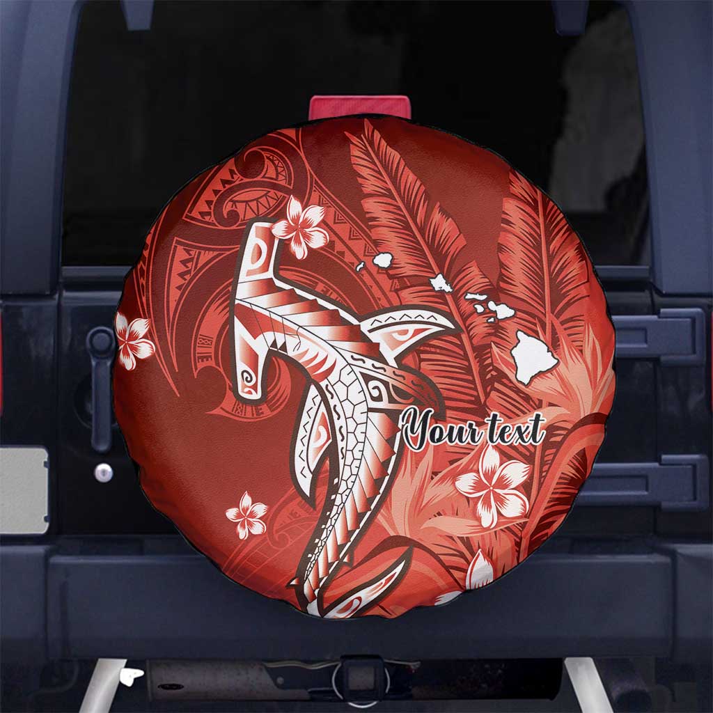 Personalized Hawaiian Maori Hammerhead Shark Spare Tire Cover Ulaula Plumeria LT9 No hole Red - Polynesian Pride