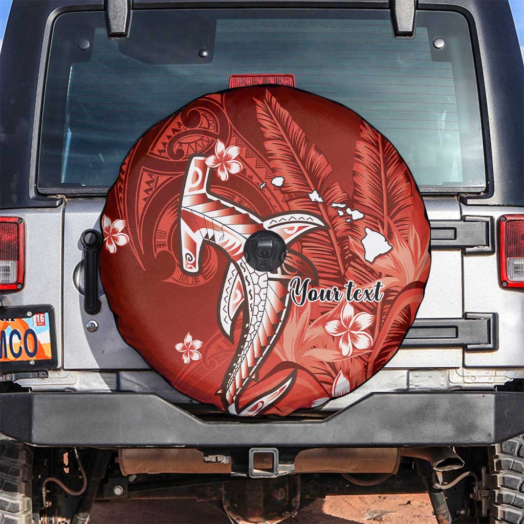 Personalized Hawaiian Maori Hammerhead Shark Spare Tire Cover Ulaula Plumeria LT9 Red - Polynesian Pride