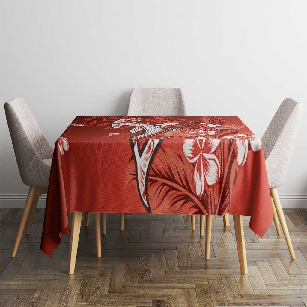 Personalized Hawaiian Maori Hammerhead Shark Tablecloth Ulaula Plumeria LT9 - Polynesian Pride