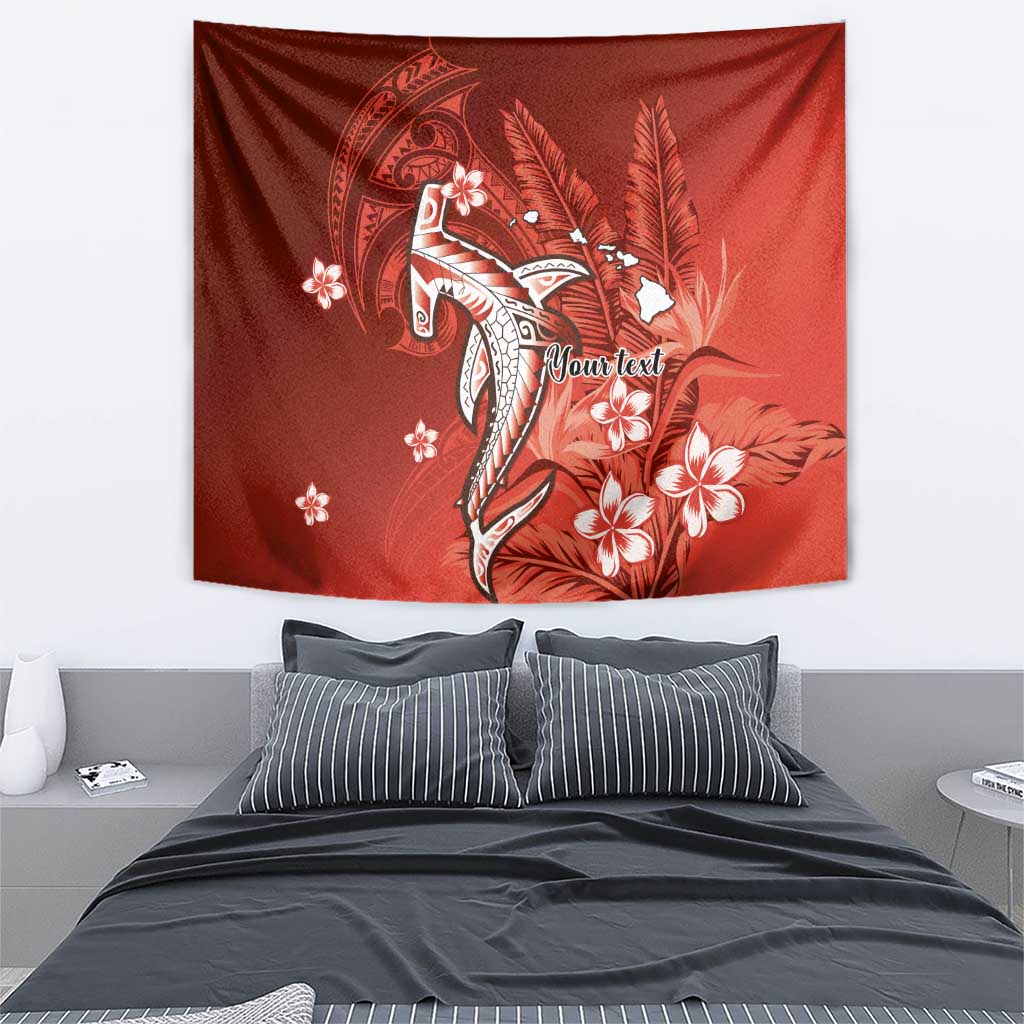 Personalized Hawaiian Maori Hammerhead Shark Tapestry Ulaula Plumeria LT9 - Polynesian Pride